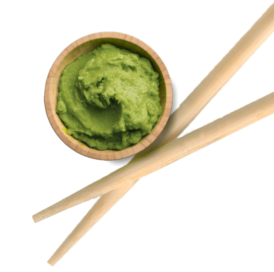 Wasabi in bowl and chopsticks
